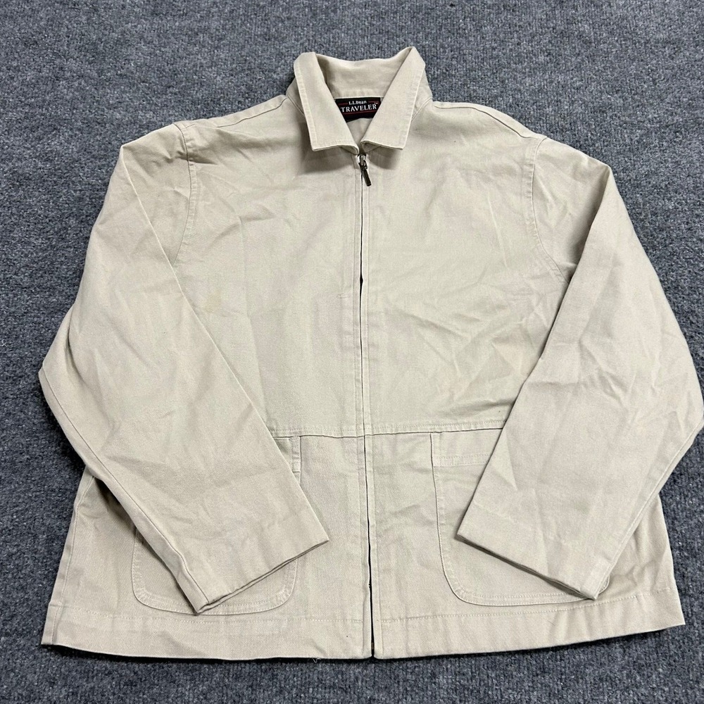 L.L. Bean Jacket Womens 12 Petite Beige Traveler Full Zip Cotton Stretch Utility